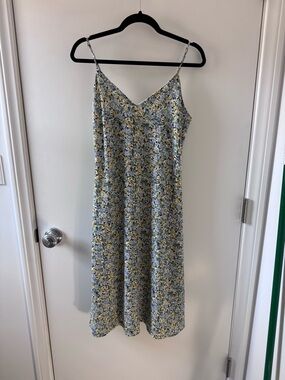Floral Slip Midi Dress in Blue and Yellow